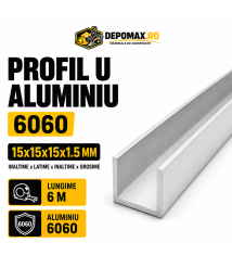 Profil U aluminiu 15 x 15 x 15 x 1.5 mm, 6 metri